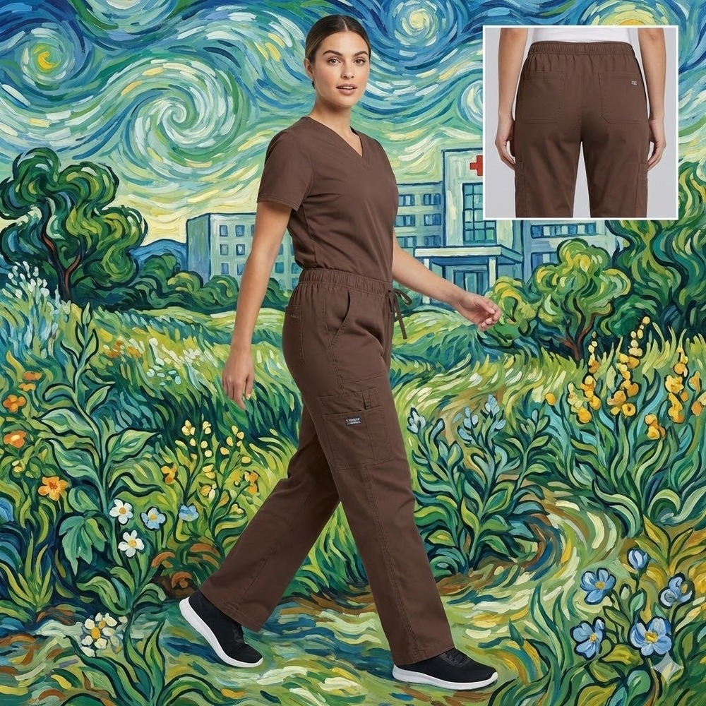 Cherokee Workwear Brown Cargo Scrub Pants Womens Large Elastic Waist 4005 L‎